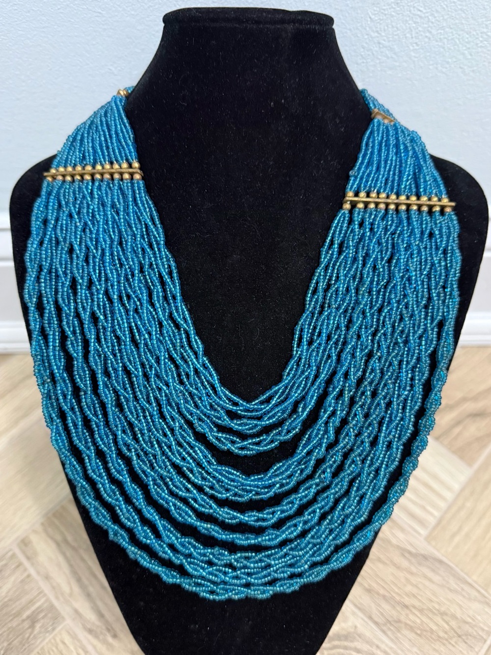 Vintage Multi Layer Glass Beaded Statement Bib Necklace